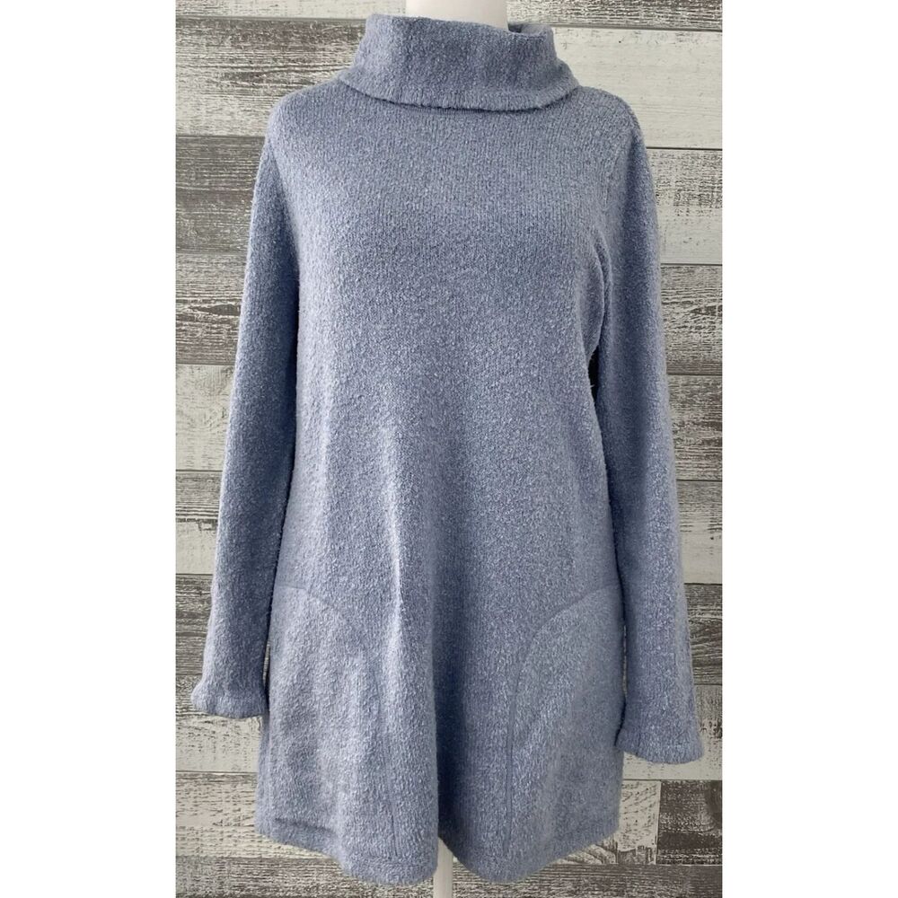 J. Jill Cowl Neck Tunic Knit Sweater W/Pockets Women’s M Pullover Heather Blue